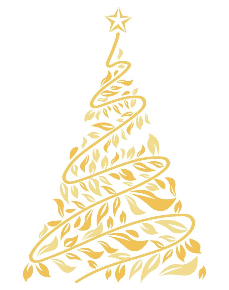 christmas tree golden leafs vector