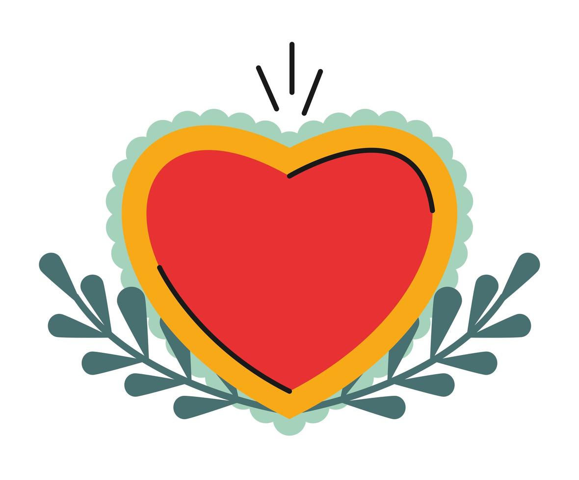heart love with leafs vector