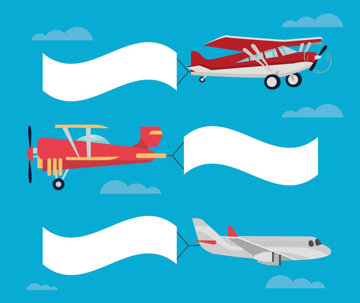 tres iconos de transporte aéreo vector