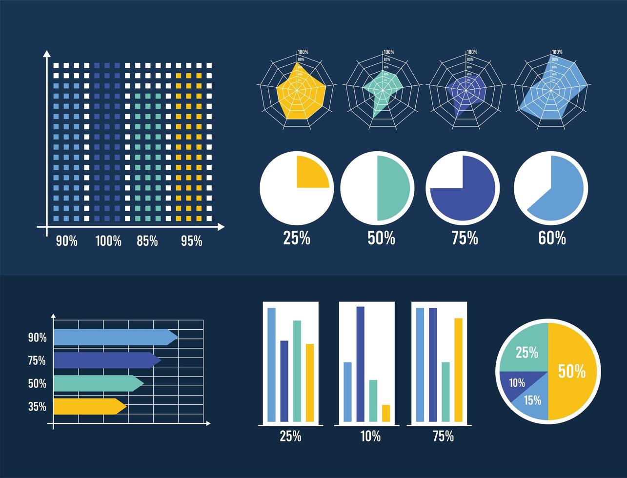 six statistics infographics icons vector
