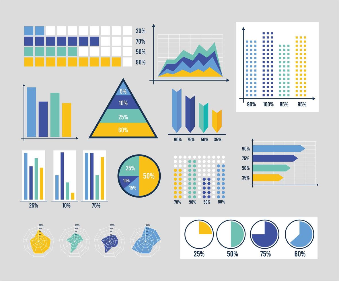 doce iconos de infografías de estadísticas vector