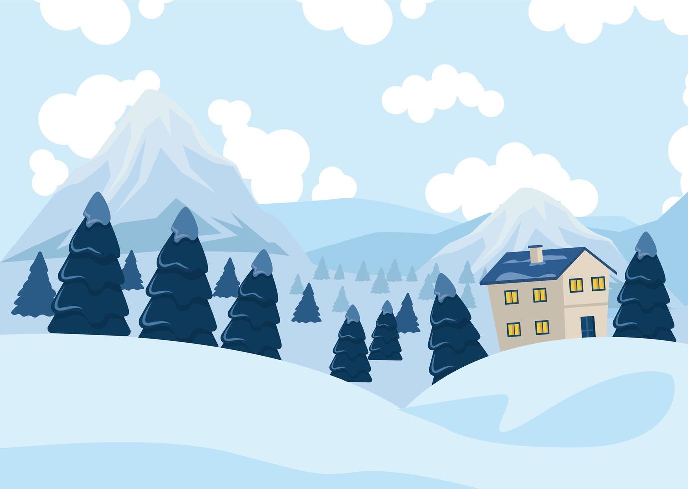 escena paisaje de invierno con casa vector