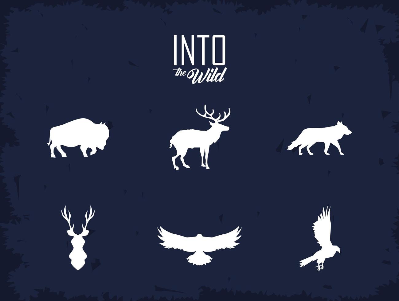 six wild animals silhouettes vector