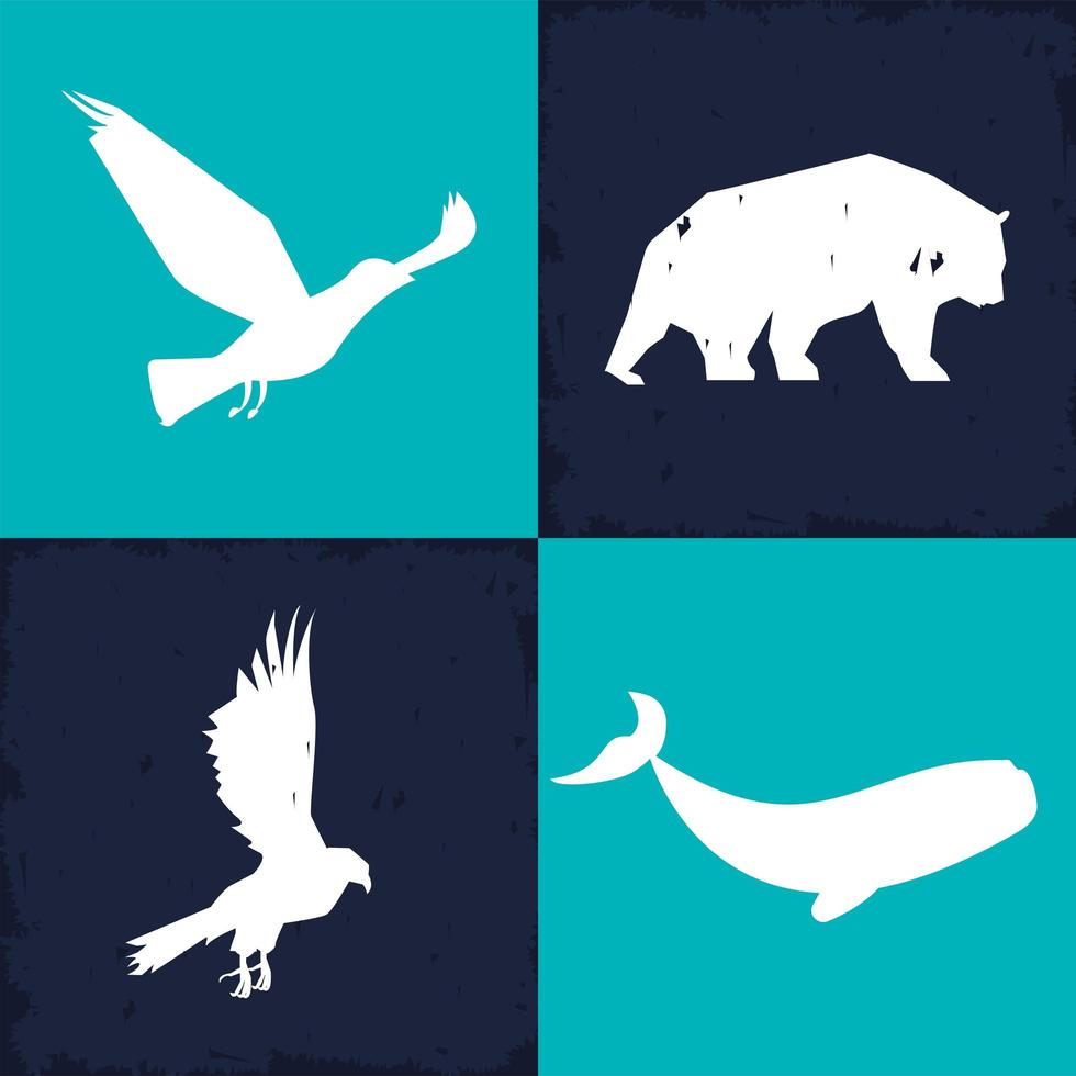 four wild animals silhouettes vector