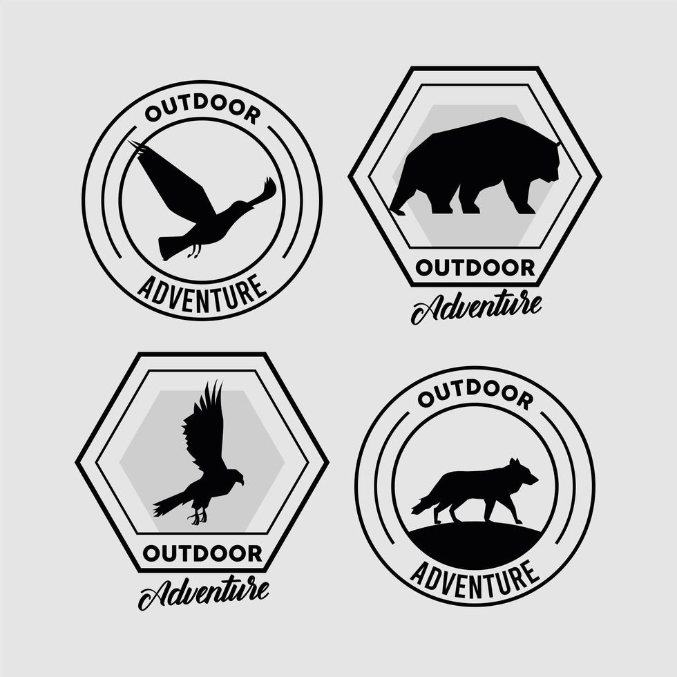 four wild animals emblems vector