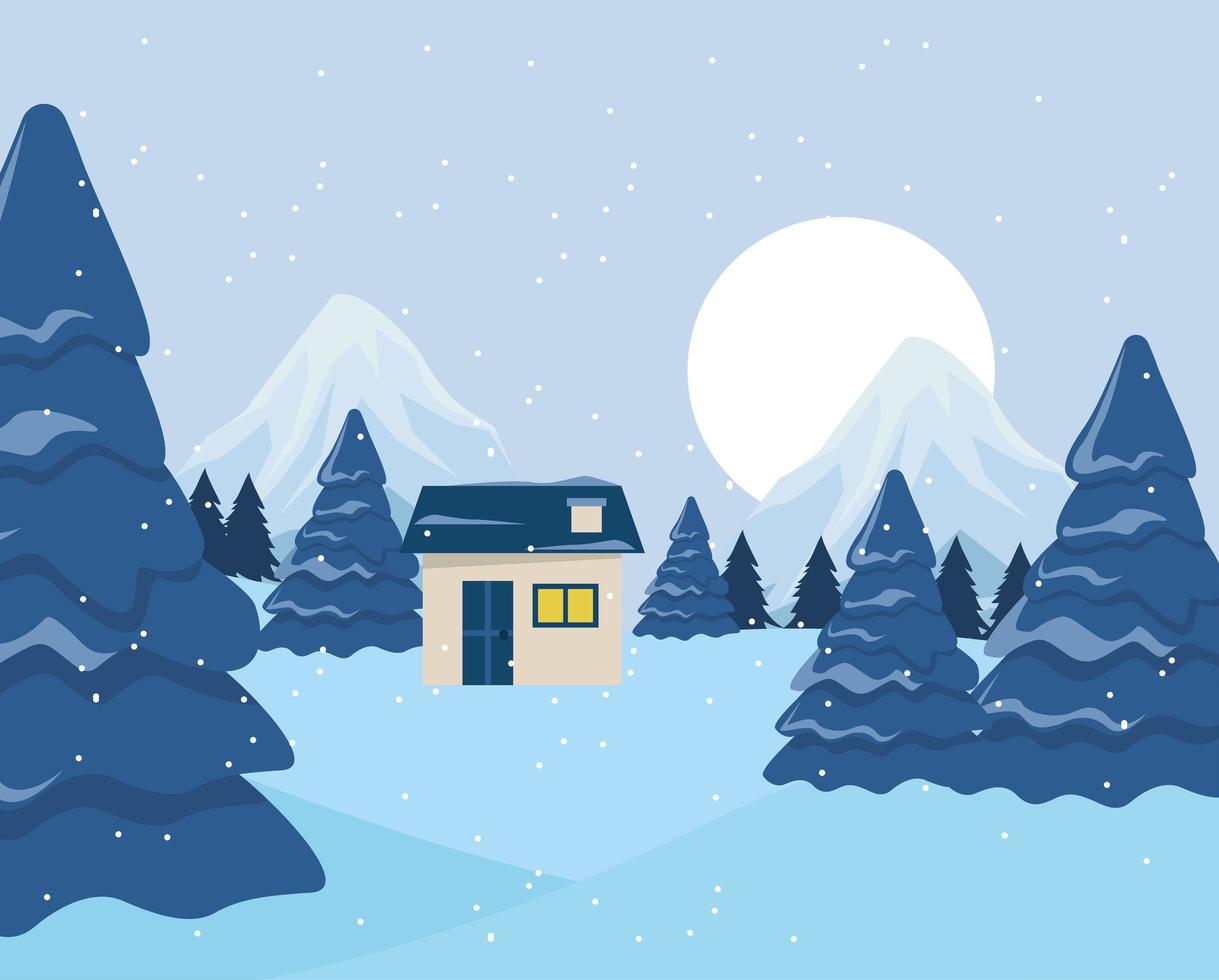 paisaje de invierno con casa vector
