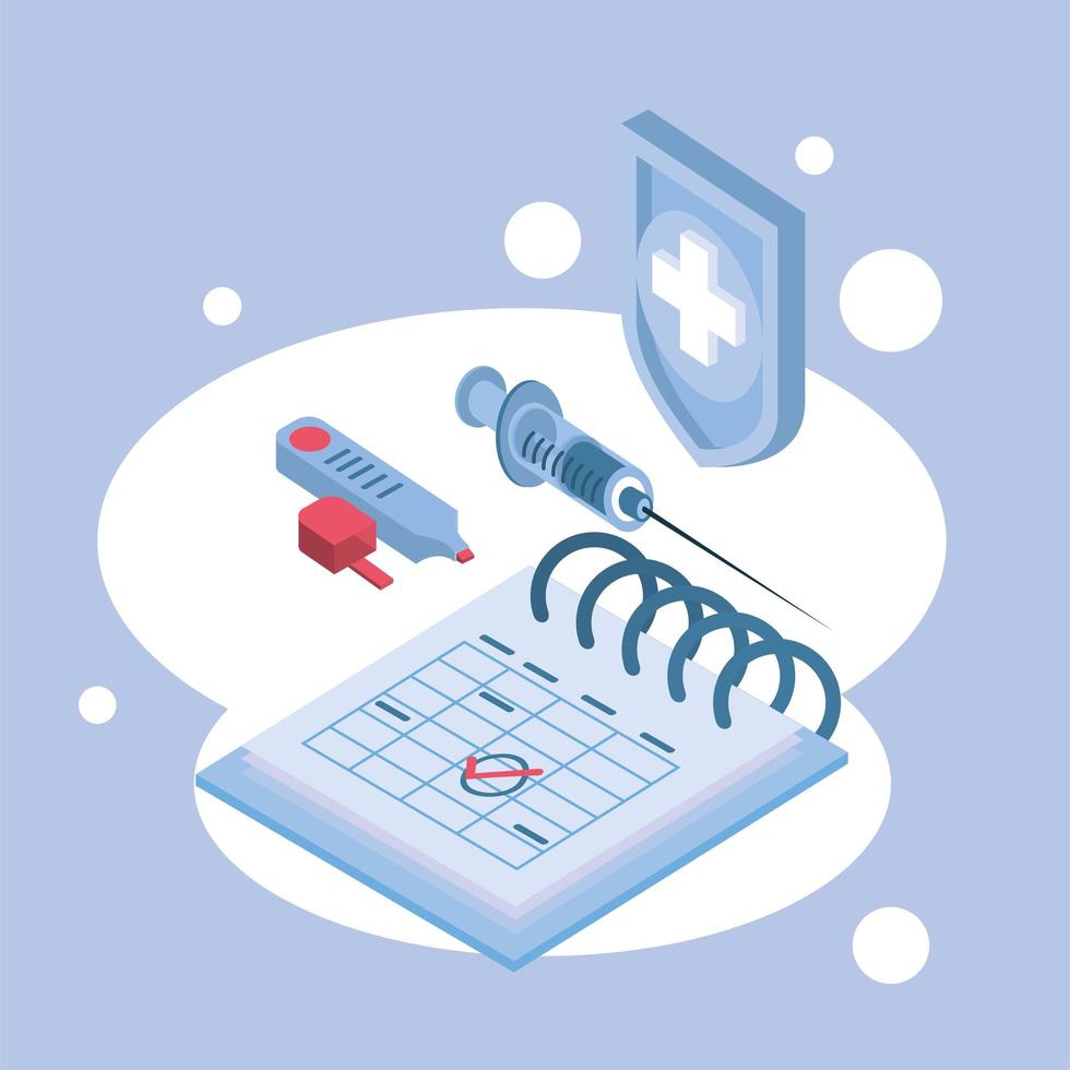 calendar reminder and vaccination icons vector