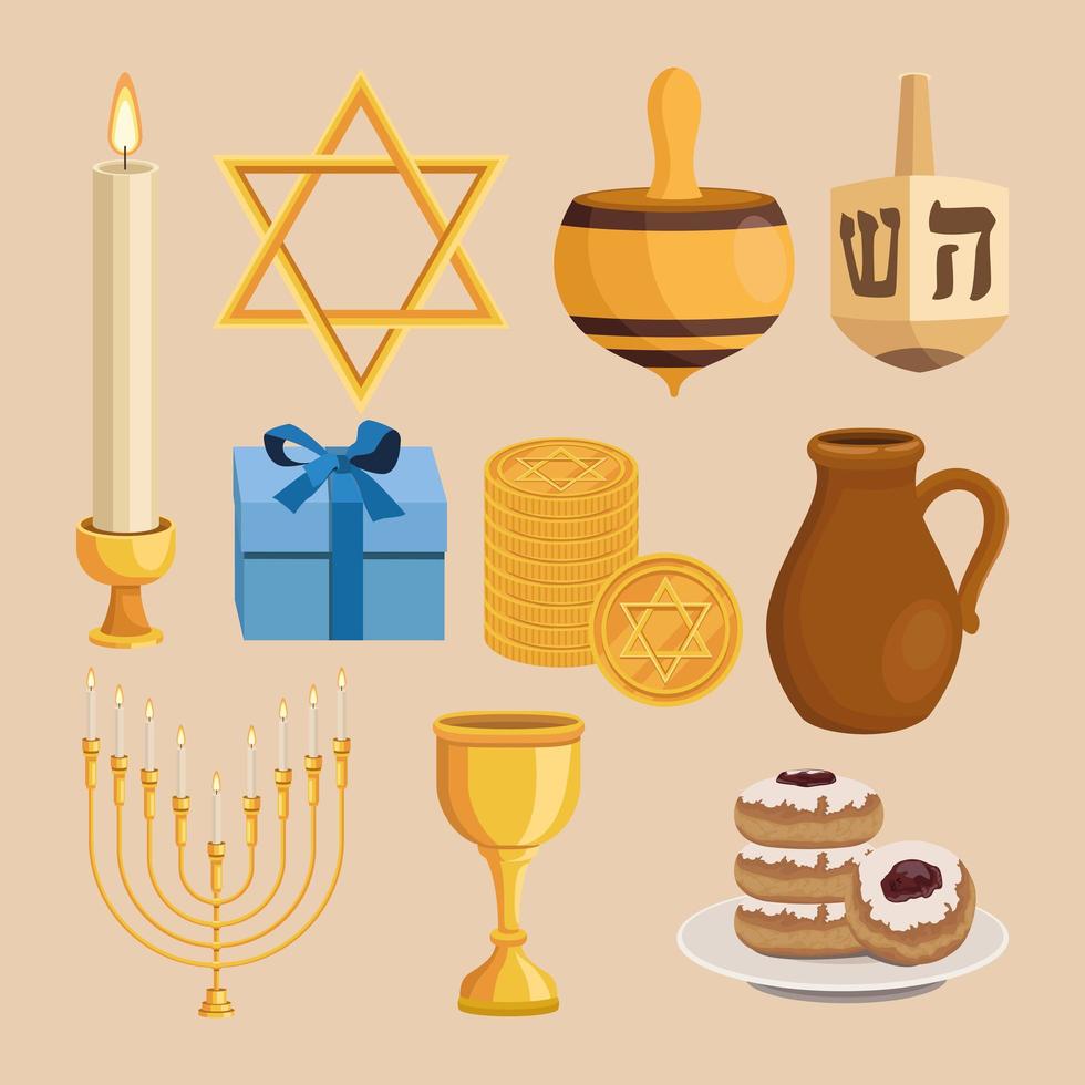 ten happy hanukkah icons vector