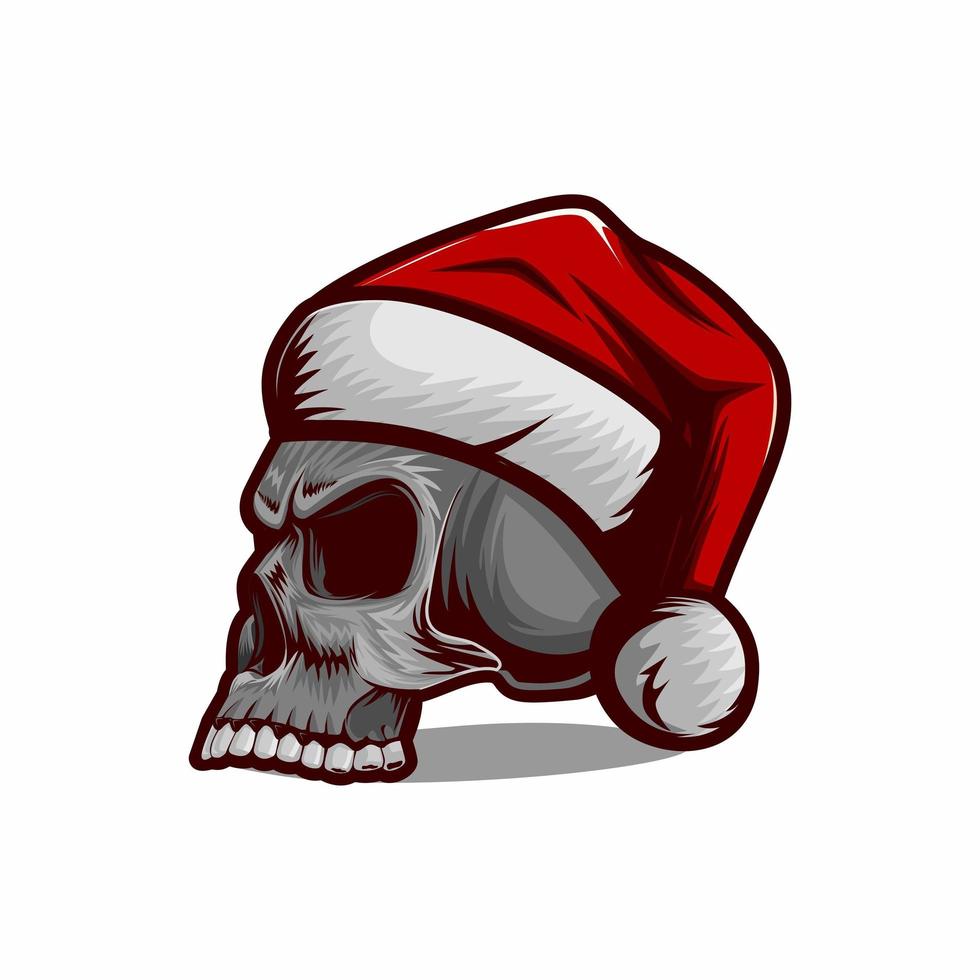 cráneo con vector de sombrero de navidad