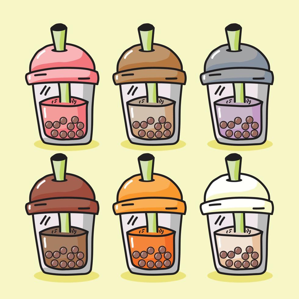 hand draw boba drink with various flavors vector