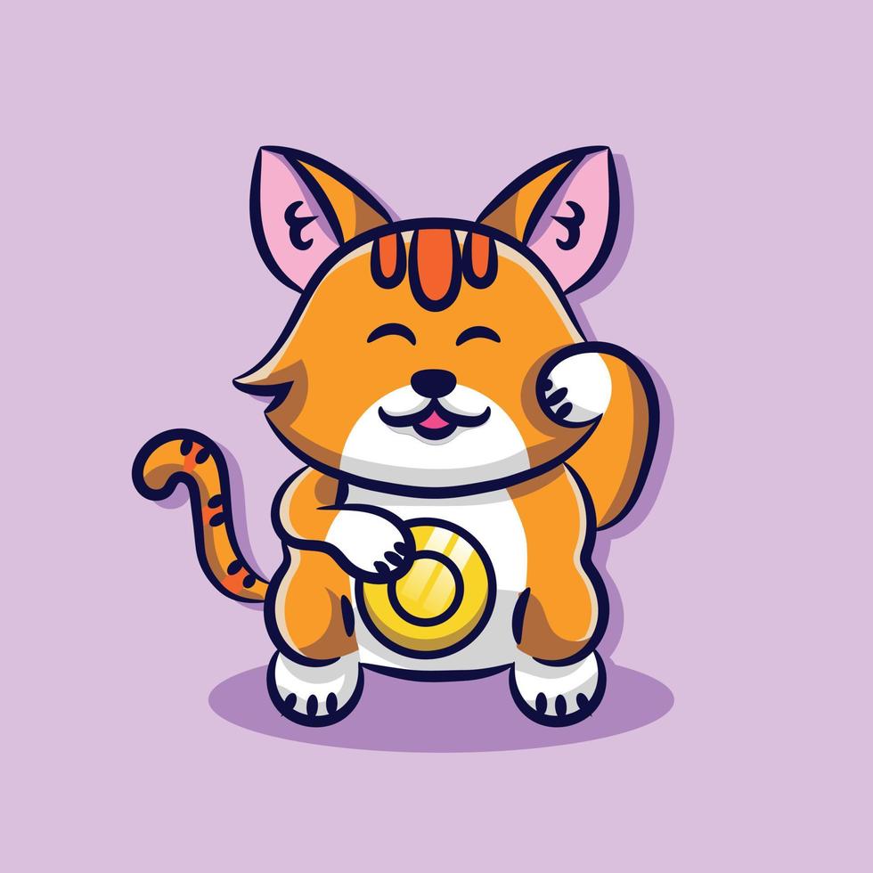 lucky cat cute hand draw holding gold vector