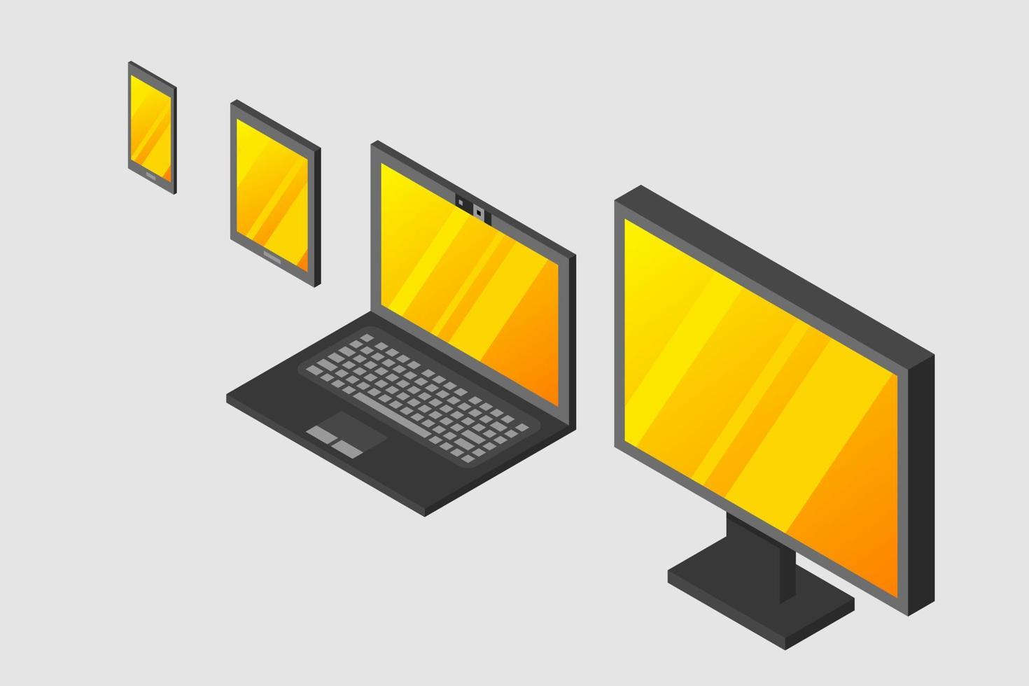 Isometric vector set of computer laptop tablet pc and smart-phone