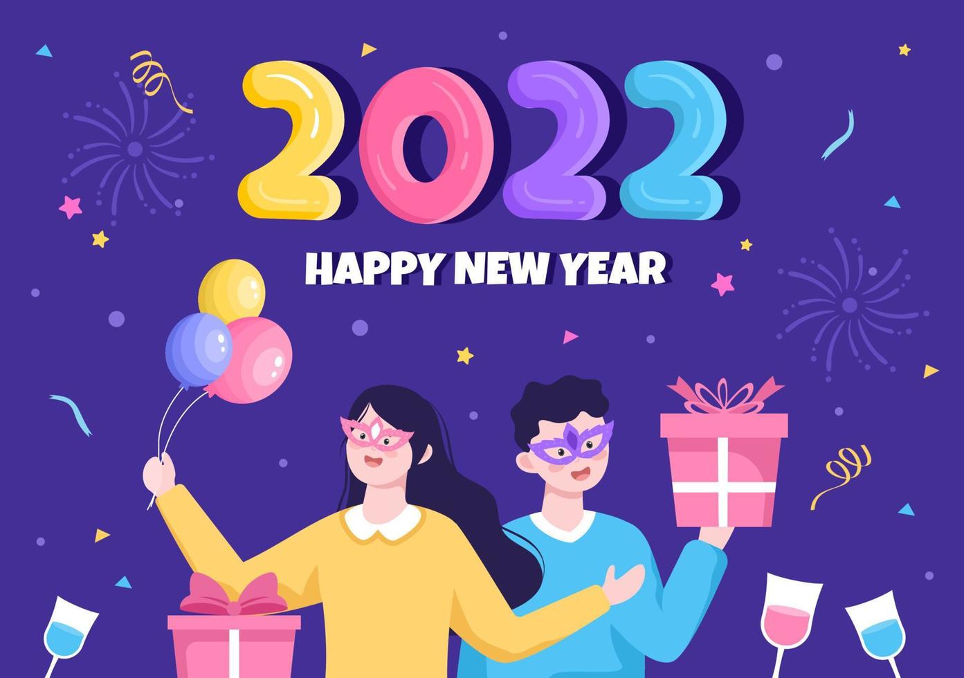 Happy New Year 2022 Template Flat Design Illustration with Ribbons and Confetti on a Colorful Background for Poster, Brochure or Banner vector