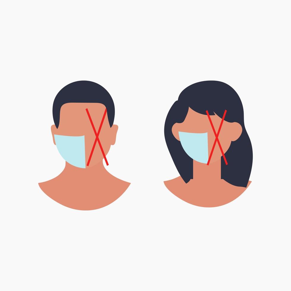 Set of faces in medical masks. Woman and man. vector