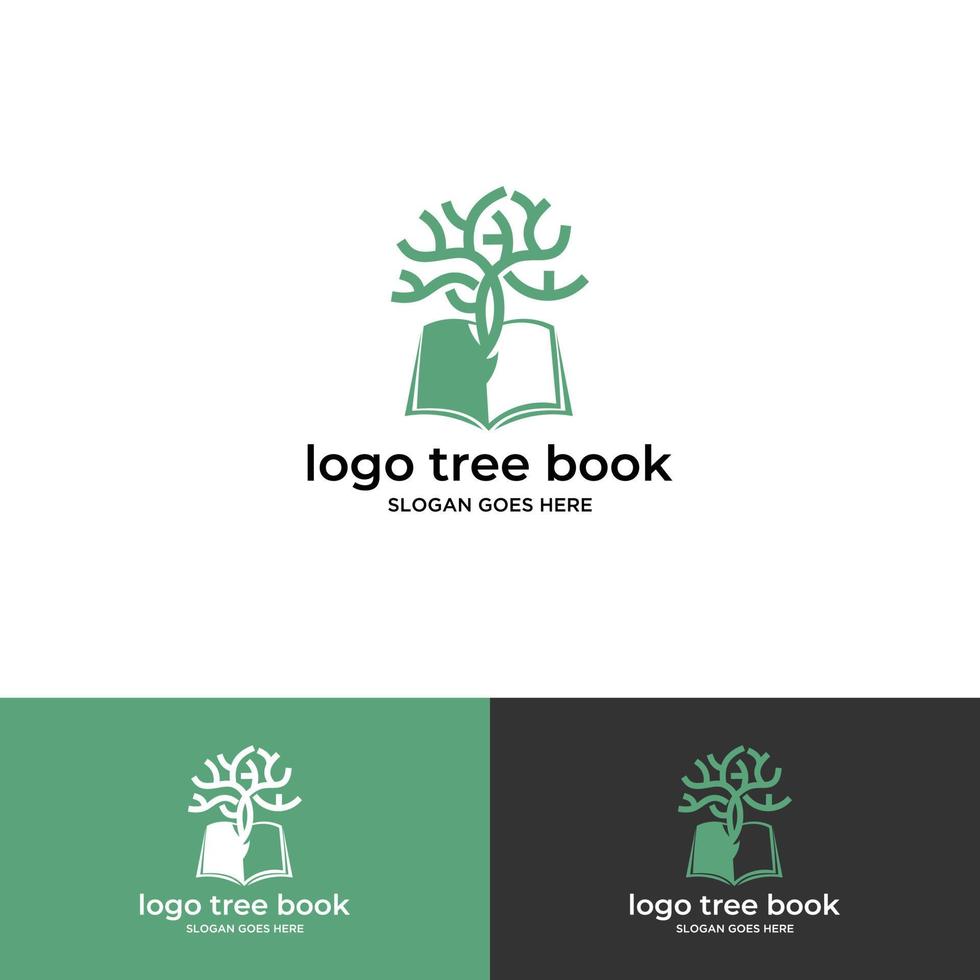 concepto de logotipo para árbol y libro vector