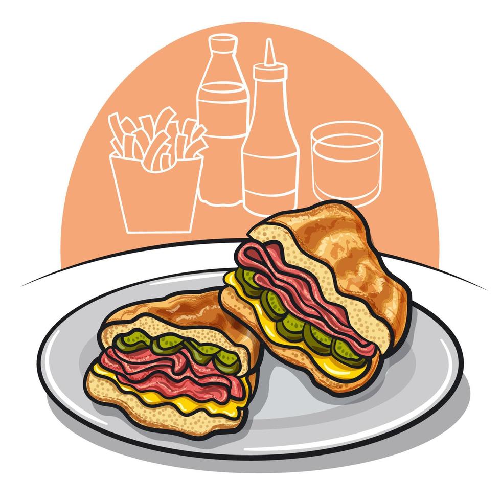 cuban sandwiches with ham vector