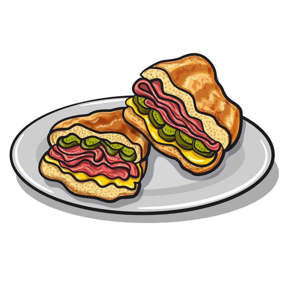 cuban sandwiches with ham vector