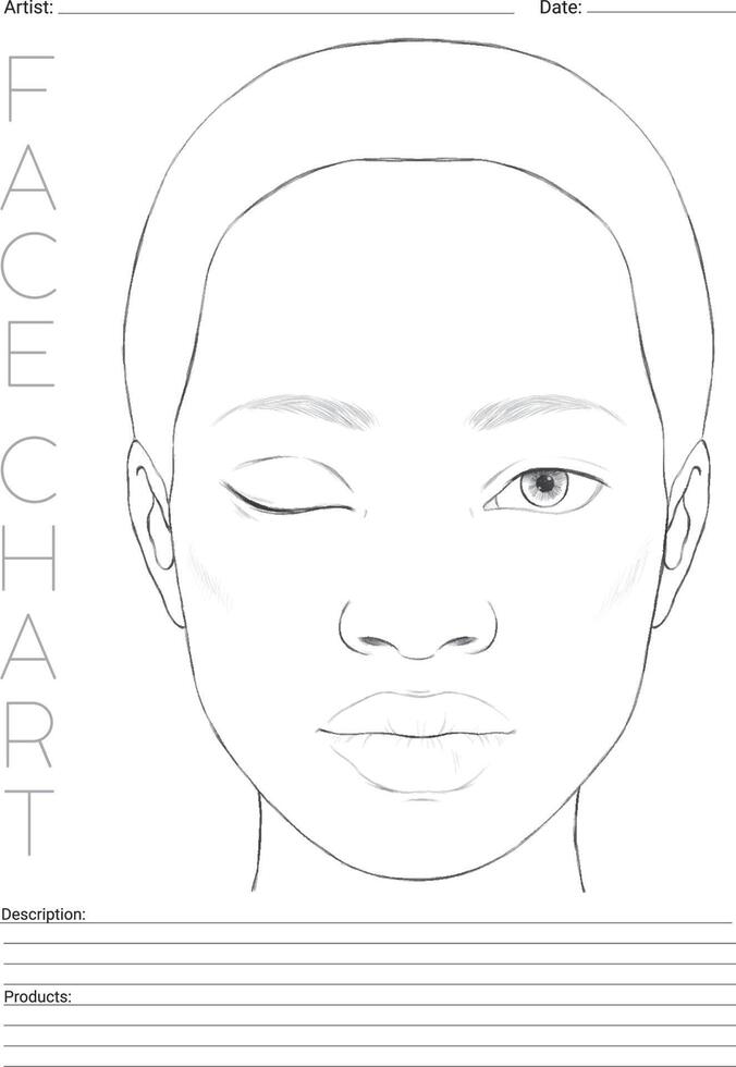 Beauty Face Chart for Makeup with Hand Drawn Woman Face vector