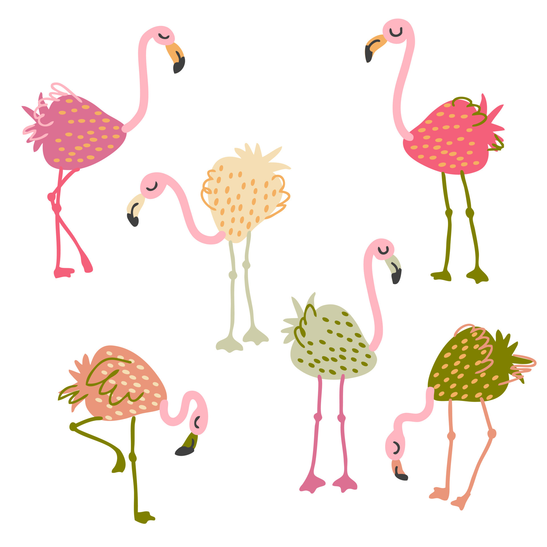 Hand drawn strawberry flamingo collection. 4715068 Vector Art at Vecteezy