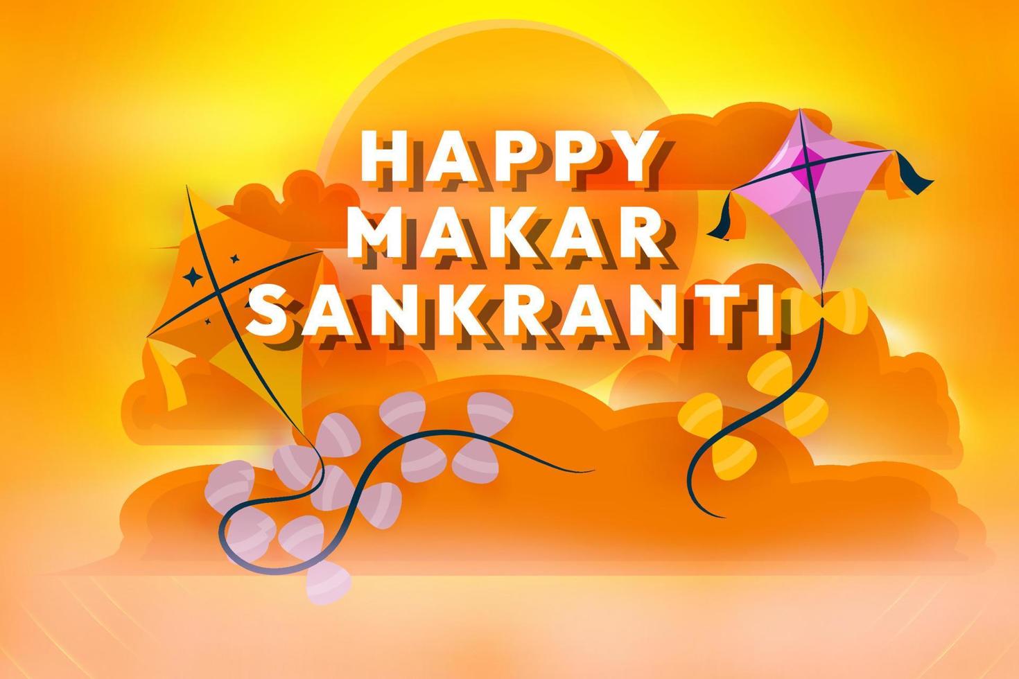 Beautiful Happy Makar Sankranti Festival with Flying Kites, Cloud, and Sun vector