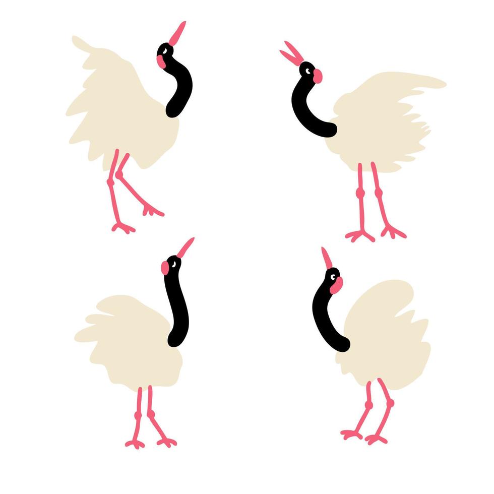 Hand drawn red crowned cranes collection. vector