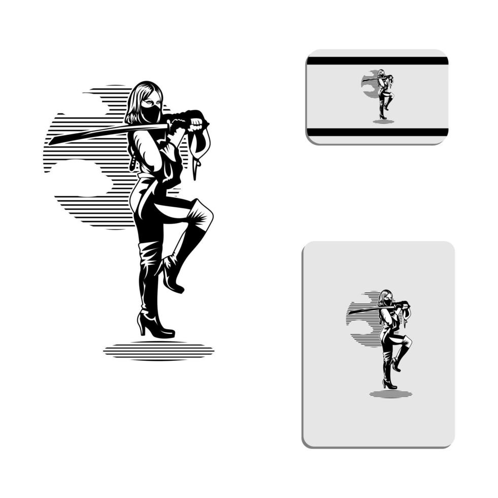 Ilustración del logo de una mujer sosteniendo una espada vector