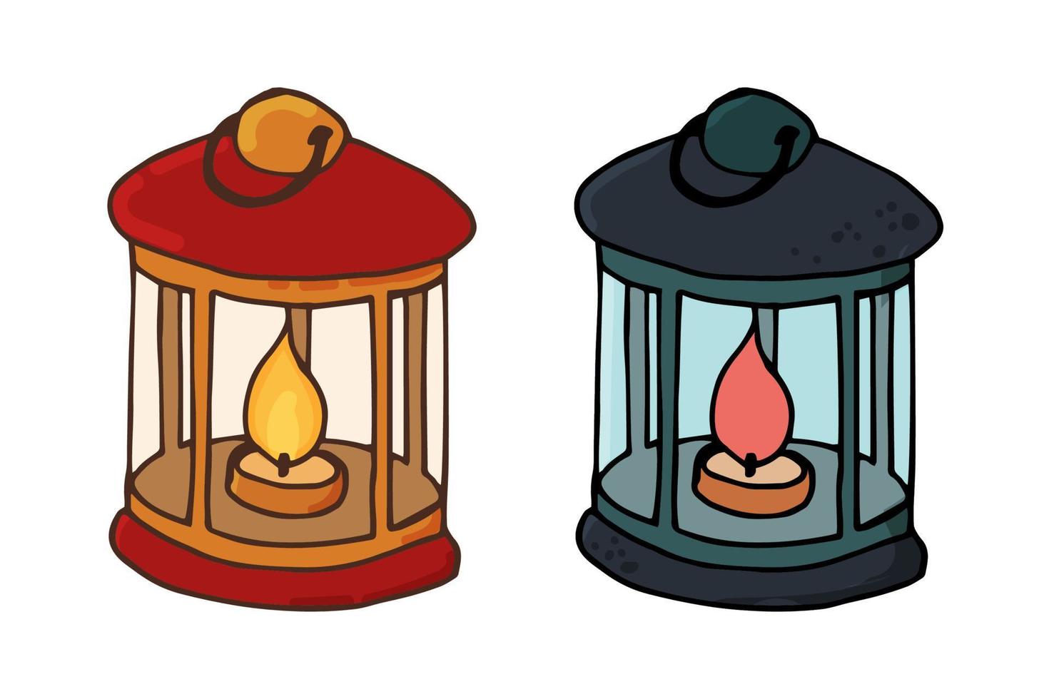 conjunto de icono de linternas de vela. hogar acogedor, hygge. Ilustración de vector dibujado a mano en estilo doodle aislado sobre fondo blanco.