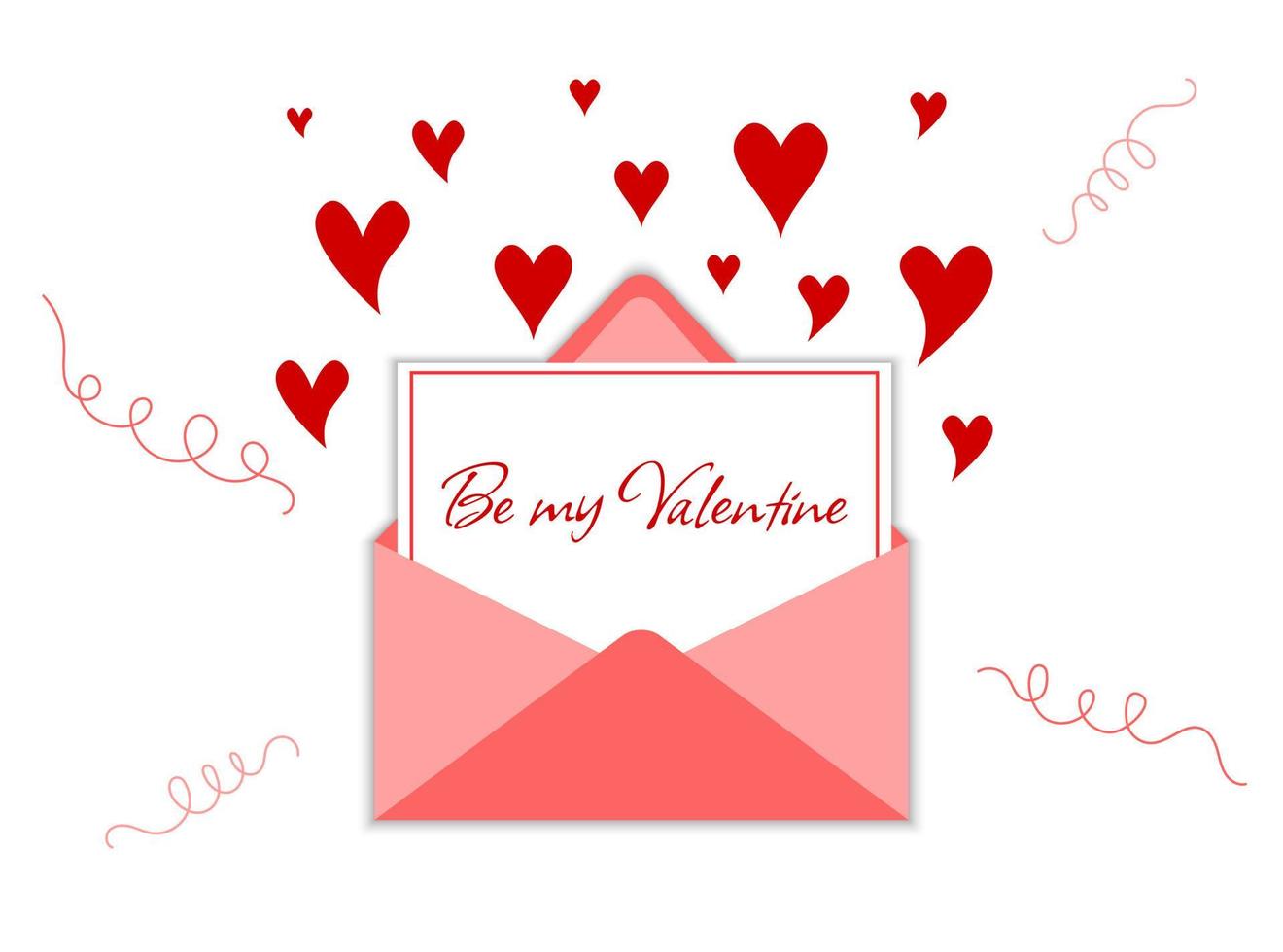 Be my Valentine letter in envelope isolated. Valentines Day greeting card. Vector flat illustration