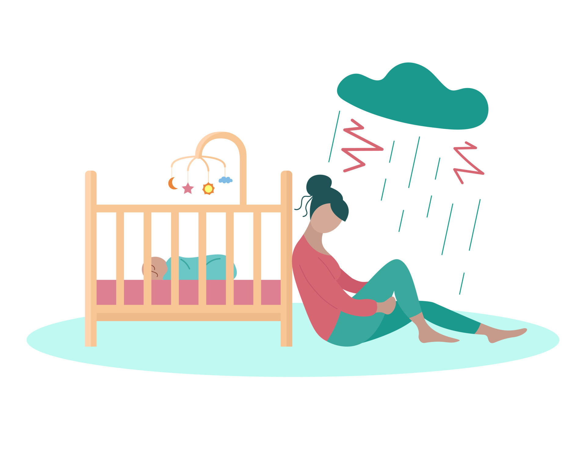 Postpartum depression. Depressed mother sitting near baby crib. Sad tired woman under cloud and rain. Vector flat illustration 4715487 Vector Art at Vecteezy Postpartum depression. Depressed mother sitting near baby crib. Sad tired woman under cloud and rain. Vector flat illustration 4715487 Vector Art at Vecteezy