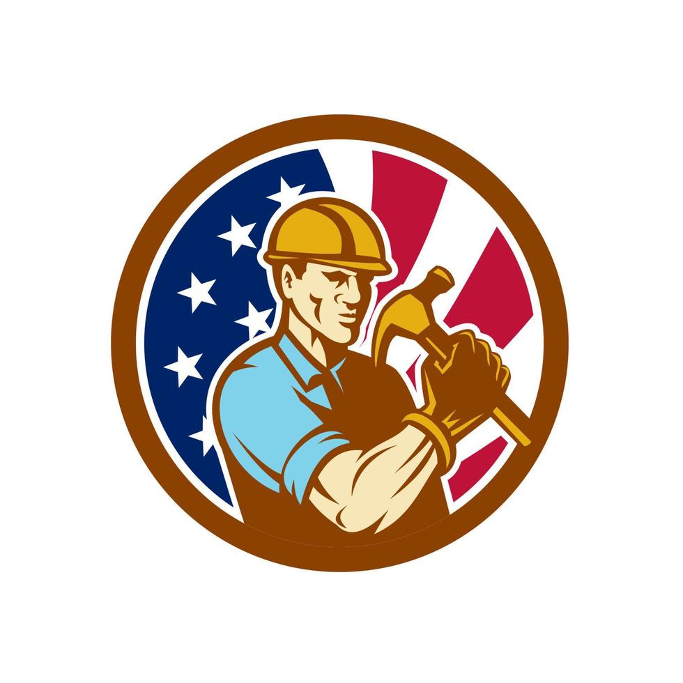 American buiilder carpenter head mascot retro vector