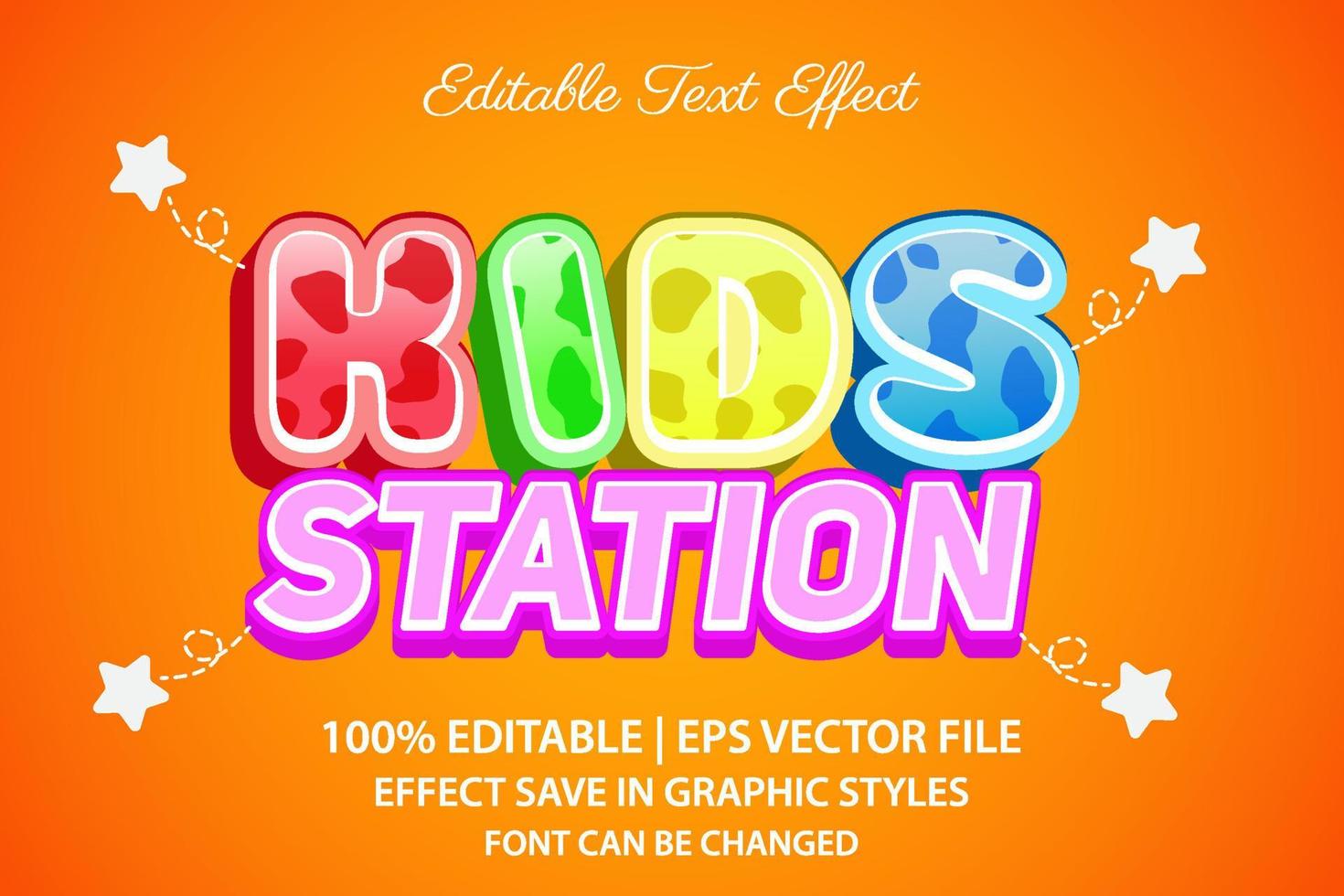 kids station 3d editable text effect vector