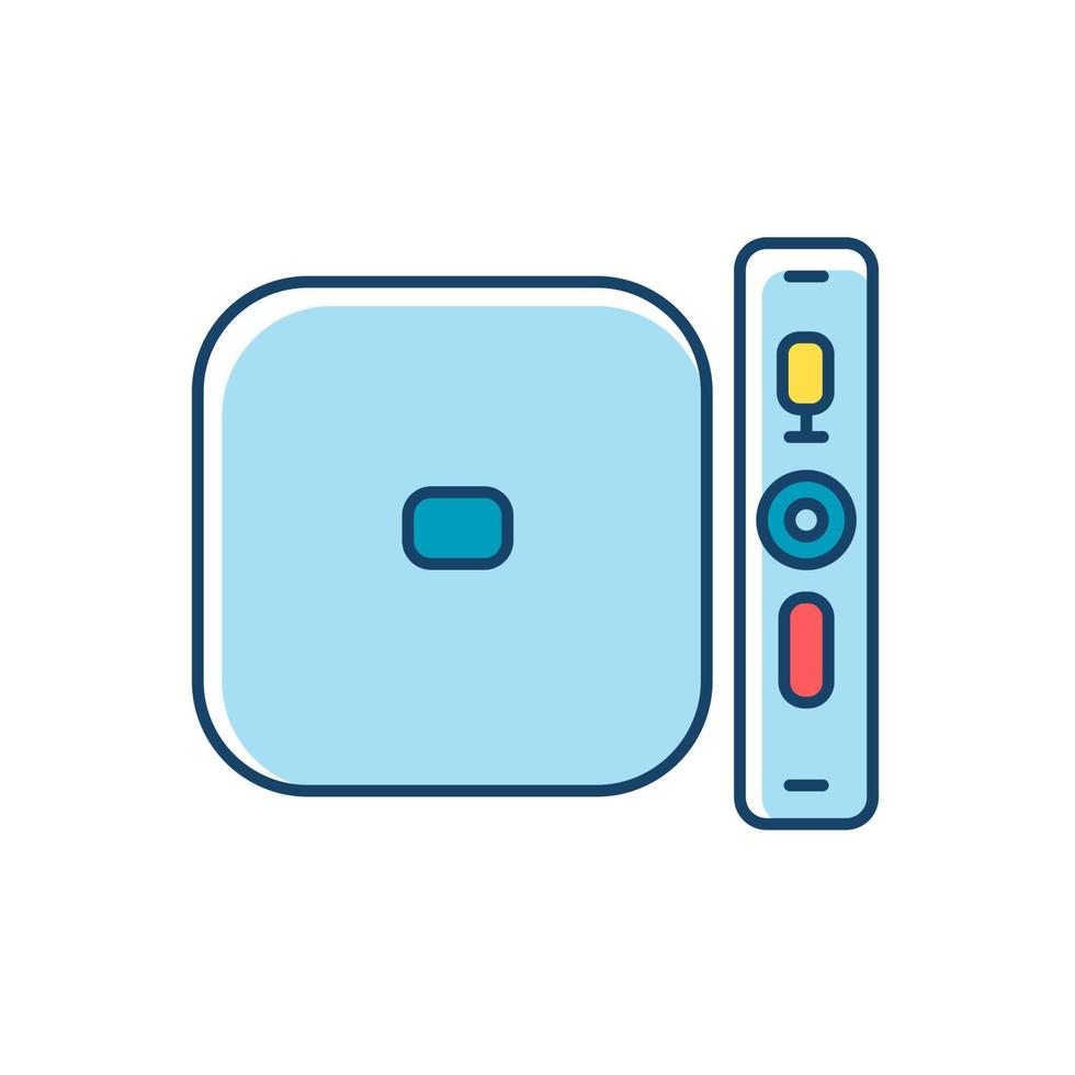 icono de color rgb del reproductor de medios digitales. TV, estéreo, sistema de cine en casa. producto de entretenimiento. consola de videojuegos. gadget para reproducir videos. dispositivo electronico. tecnología. ilustración vectorial aislada vector