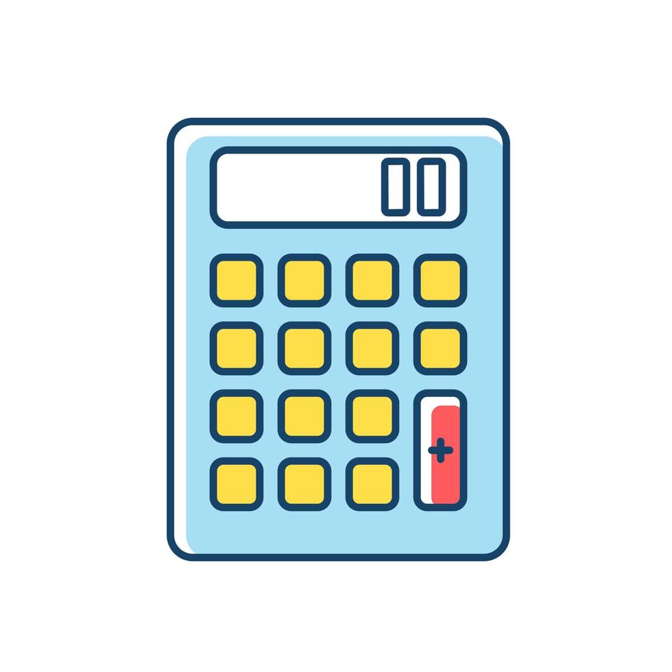 Pocket calculator RGB color icon. Mathematical calculation. Quick counting. Small electronic gadget. Accounting. Finance. Technology. Mobile device. Isolated vector illustration