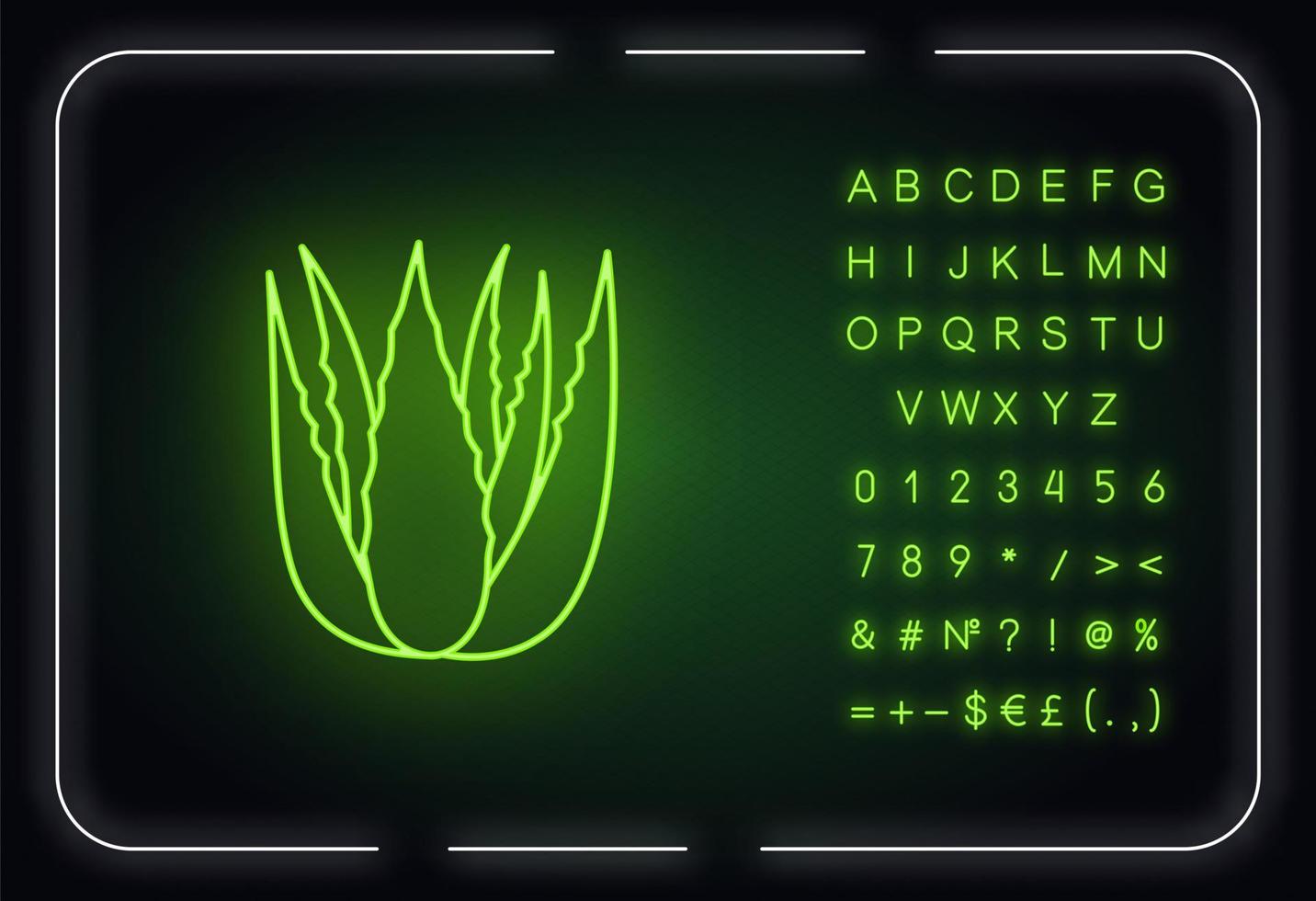 Succulent sprouts neon light icon. Growing aloe vera. Medicinal herb. Decorative plant. Outer glowing effect. Sign with alphabet, numbers and symbols. Vector isolated RGB color illustration