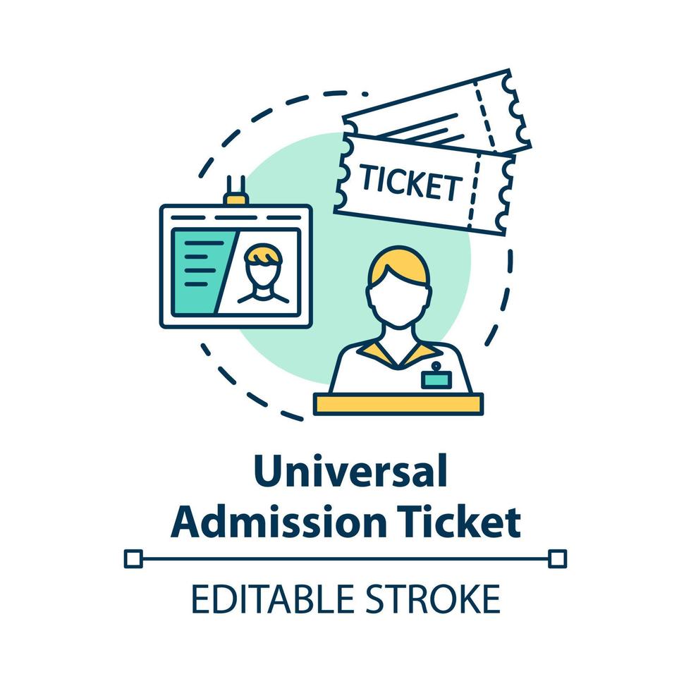 Universal admission ticket concept icon. Personal premium access pass idea thin line illustration. All inclusive tourism. Vector isolated outline RGB color drawing. Editable stroke