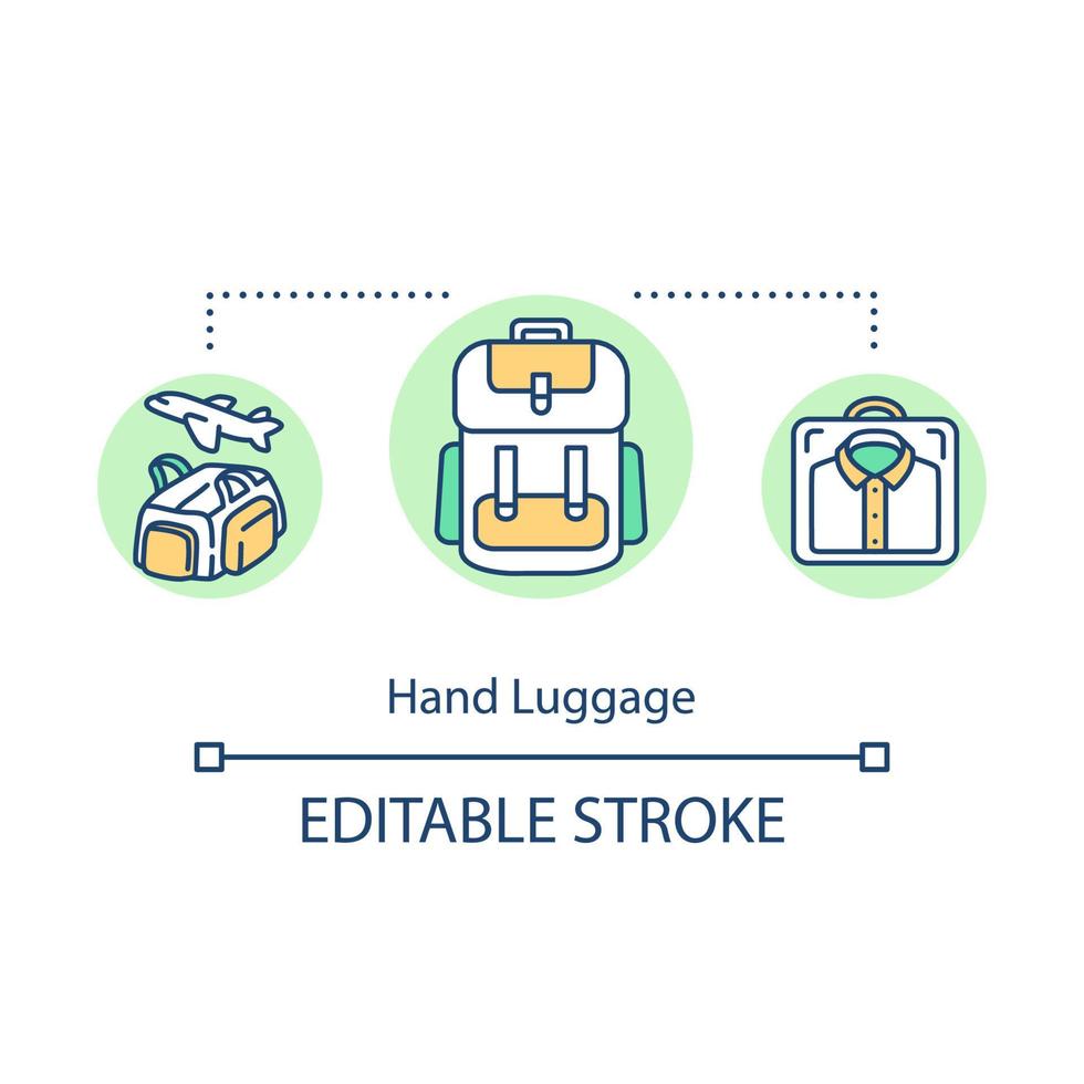 icono de concepto de equipaje de mano. turismo económico, idea de viaje conveniente ilustración de línea fina. ahorrando dinero en gastos de tarifa de equipaje. dibujo de color rgb de contorno aislado vectorial. trazo editable vector
