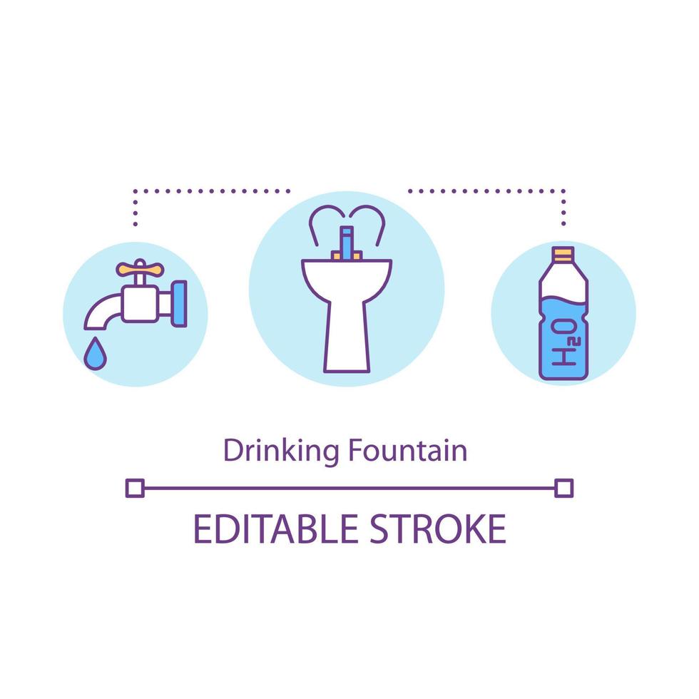 icono de concepto de fuente de agua potable. viajes para ahorrar dinero, ilustración de línea fina de idea de turismo de presupuesto. Recarga de su propia botella de agua. dibujo de color rgb de contorno aislado vectorial. trazo editable vector