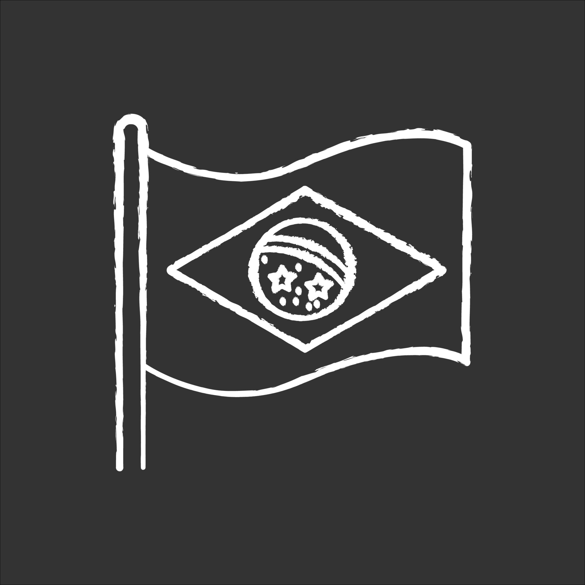 bandera de brasil icono de tiza blanca sobre fondo negro. símbolo de