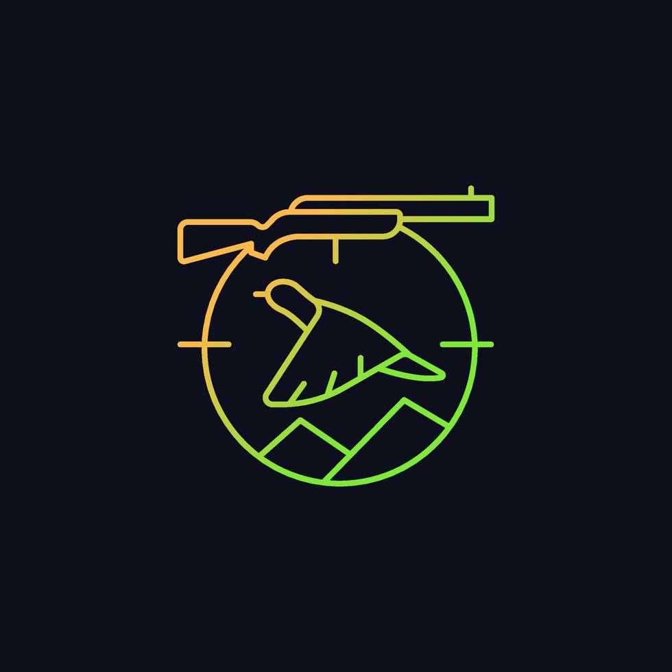 Upland hunting gradient vector icon for dark theme. Wingshooting. Terrestrial birds. Hunting with dogs. Thin line color symbol. Modern style pictogram. Vector isolated outline drawing