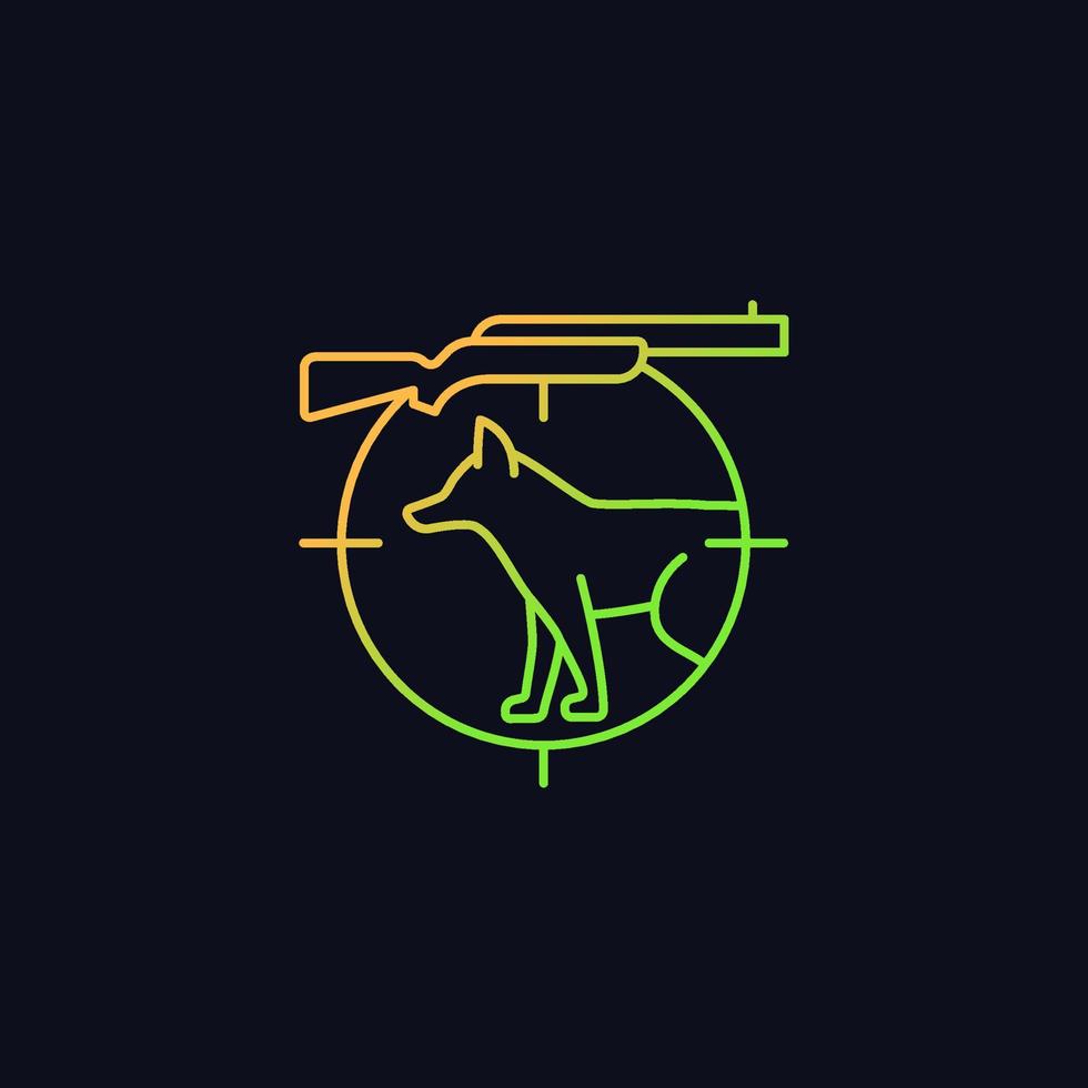 Small game hunting gradient vector icon for dark theme. Pursue smaller side animals. Hunting with trained dogs. Thin line color symbol. Modern style pictogram. Vector isolated outline drawing