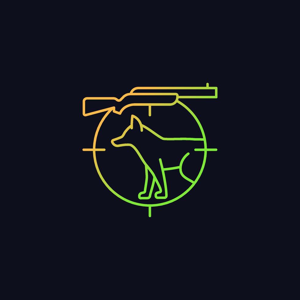 Small game hunting gradient vector icon for dark theme. Pursue smaller side animals. Hunting with trained dogs. Thin line color symbol. Modern style pictogram. Vector isolated outline drawing