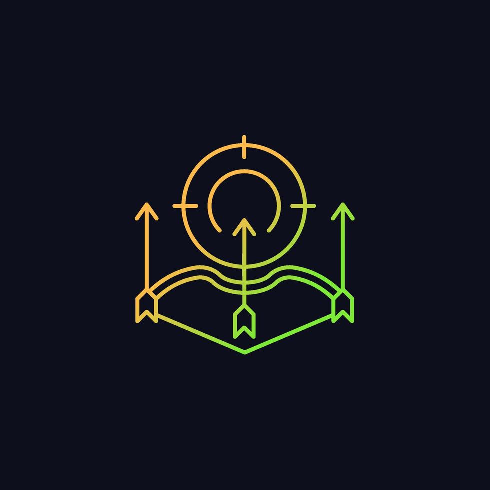 Bow and arrow hunting gradient vector icon for dark theme. Bowhunting. Use game call to attract prey. Compound bow. Thin line color symbol. Modern style pictogram. Vector isolated outline drawing