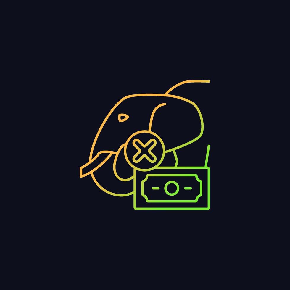 Illegal wildlife trade gradient vector icon for dark theme. Wild animals trafficking. Poaching. Ivory, skin trade. Thin line color symbol. Modern style pictogram. Vector isolated outline drawing