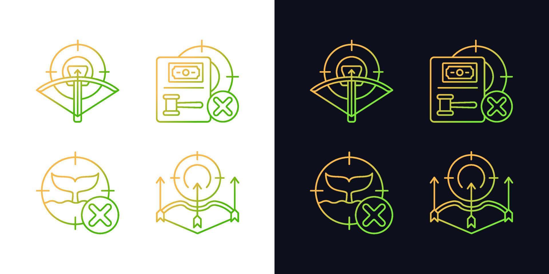 Hunting provisions and restrictions gradient icons set for dark and light mode. Protection act. Thin line contour symbols bundle. Isolated vector outline illustrations collection on black and white