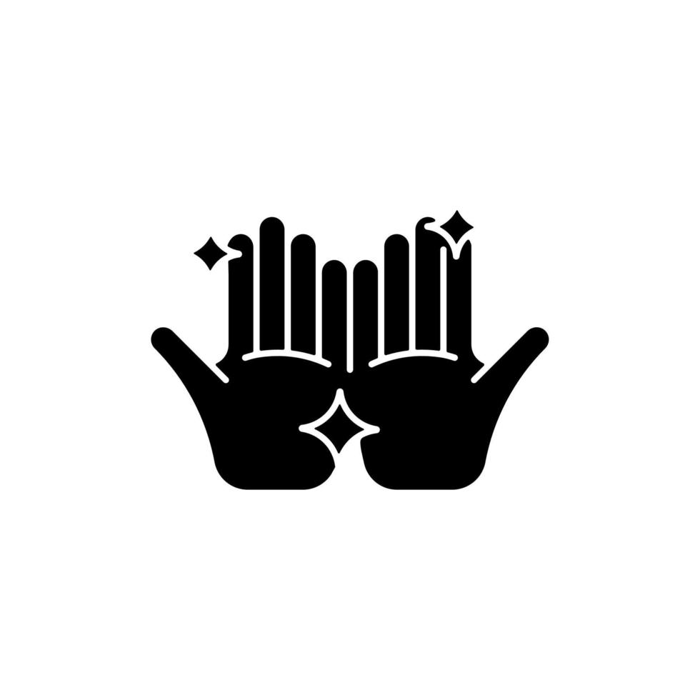 Clean hands black glyph icon. Washing hands with warm water and soap. Removing visible dirt. Skin, eye infections prevention. Silhouette symbol on white space. Vector isolated illustration