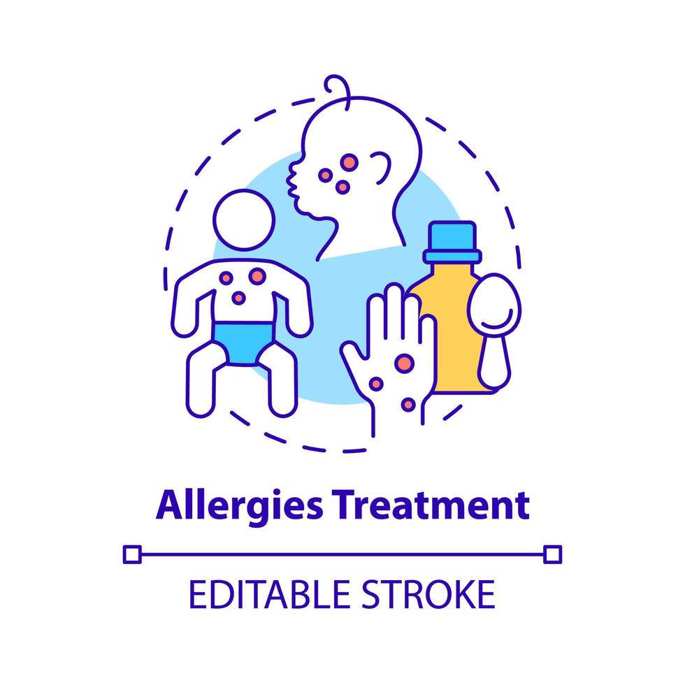 Allergies treatment concept icon. Allergy reaction relief abstract idea thin line illustration. Take medication. Doctor checkup. Vector isolated outline color drawing. Editable stroke