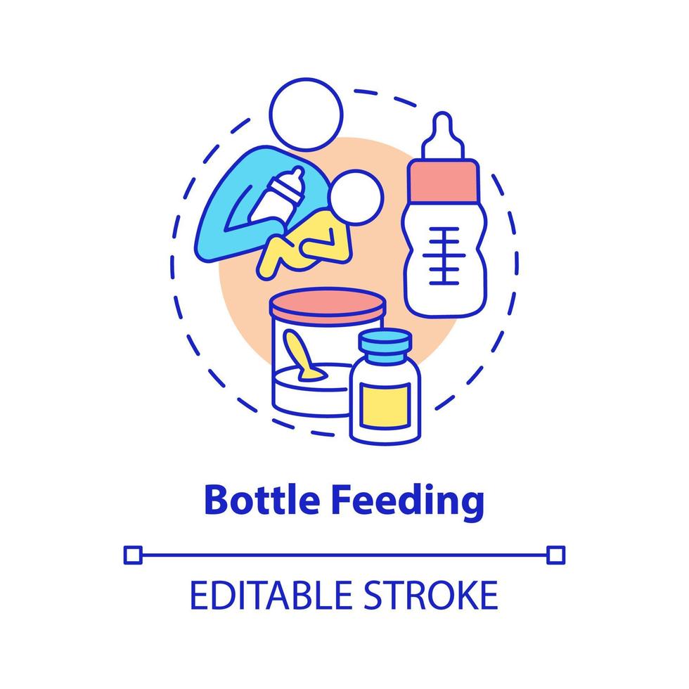 Bottle feeding concept icon. Feed baby with formula abstract idea thin line illustration. Feeding position. Bond between mother and newborn. Vector isolated outline color drawing. Editable stroke