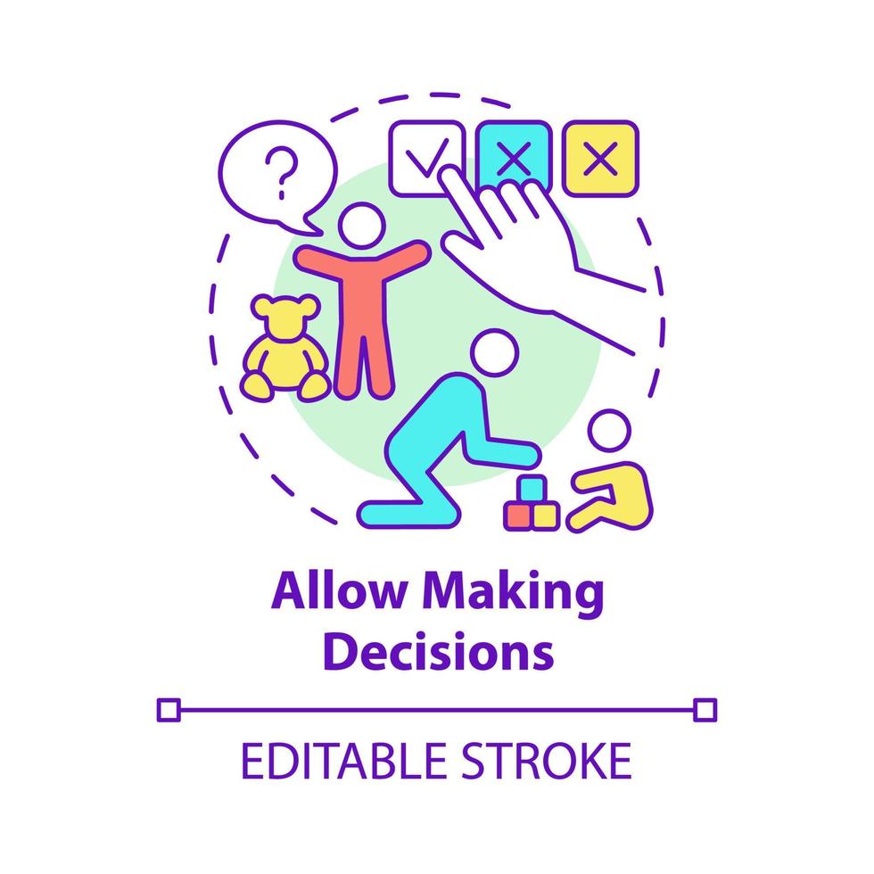 Allow making decisions concept icon. Kid making choice abstract idea thin line illustration. Family hierarchy. Childs responsibility. Vector isolated outline color drawing. Editable stroke
