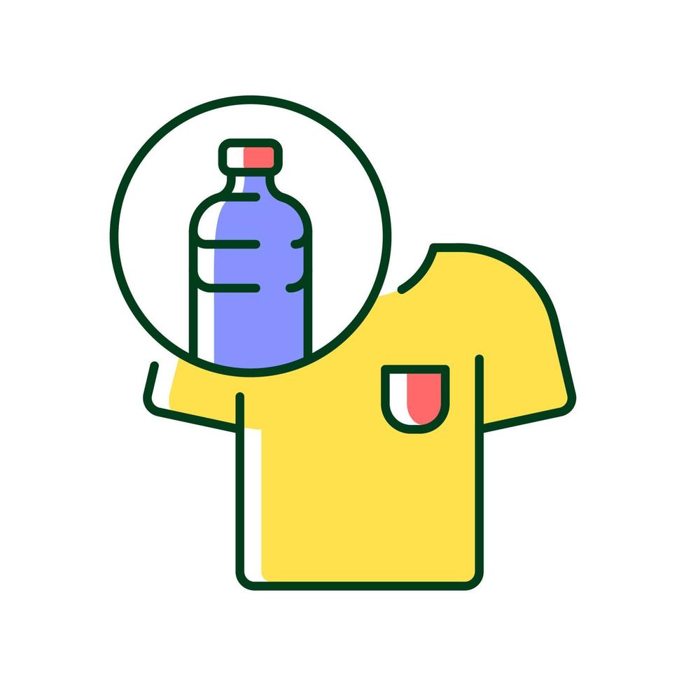 Clothes made from plastic bottles RGB color icon. Sustainable clothing item. Sustainable t shirt. Fabrics from recycled plastic. Eco fashion. Isolated vector illustration. Simple filled line drawing
