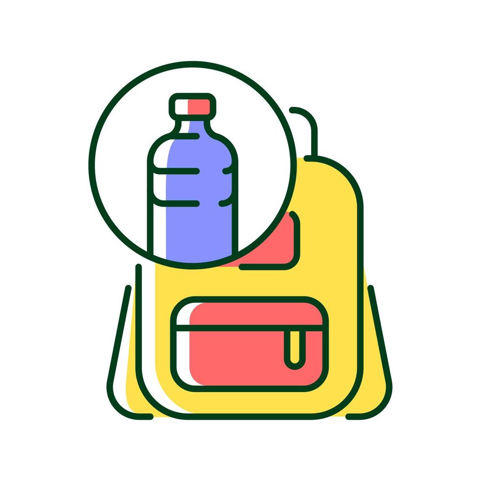 mochila hecha de plástico icono de color rgb. bolsas sostenibles. reutilización de botellas de agua desechadas. producción ética. materiales ecológicos. ilustración vectorial aislada. dibujo lineal relleno simple vector